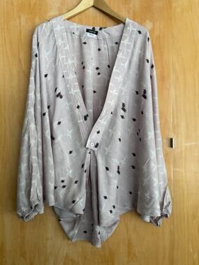 SAACHI Open Front Cocoon Jacket One Sz Ikat Pattern Oversized Blush Pink Purple